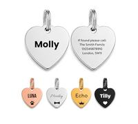 Personalised Stainless Steel Dog Tag - Silver Heart Pet ID Tag - Small 25mm