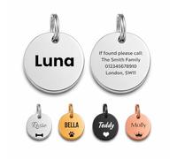 Personalised Stainless Steel Dog Tag - Silver Round Pet ID Tag - Medium 30mm