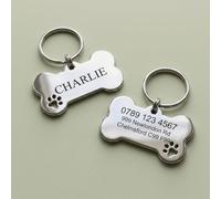 Personalised Stainless Steel Dog Tag with Engraving - Durable Metal Pet ID Tag, Scratch Resistant, Custom Name & Phone Number for Dogs and Cats (Silver - Bone, Large)