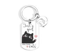 Personalised Stainless Steel Keychain, Just a Girl Who Loves Cats Cute Cartoon Moon Cat Keyring, Thoughtful Gifts for Women, Cat Keyring, Gifts for Cat Lovers, Gifts for Cat Lovers Women, Cat Lover