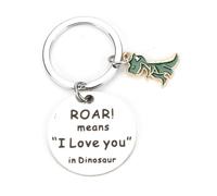Personalised Stainless Steel Keychain with Cute Dinosaur Pendant, 'roar Means I Love You in Dinosaur' Couple Keyring, Gifts for Mum, Friends or Kids, Friendship Gifts for Women, Birthday Gifts for Mum
