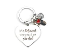 Personalised Stainless Steel Keychain with Heart Tag, 'she Believed She Could so She Did', Inspirational Gifts for Women, Perfect Girlfriend Birthday Present, Good Friend and Sister Sports Gifts