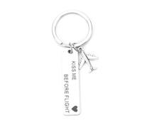 Personalised Stainless Steel Keychain with 'kiss Me Before Flight' Tag and Airplane Charm, Gift for Women, Mums, Sisters and Good Friends, Unique Funny Gifts, Love Gifts for Her, Small Gifts for Women