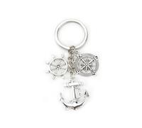 Personalised Stainless Steel Keyring with Compass and Anchor, Modern Design as a Versatile Gift for Women, Travel and Birthday Gifts as for Mum, Good Friend or Colleague, silver, S