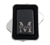 Personalised Stainless Steel Lighter With Your Name and Initial + Gift Tin + Reverse engraving