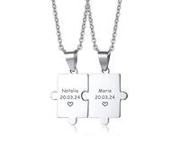 Personalised Stainless Steel Matching Puzzle Piece Necklaces for BFF, Family Memebers Brothers Sisters Friends Bridesmaid Friendship Jewellery for 2/3/4/5/6/10,Customised Name Date Puzzle Necklaces