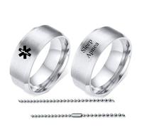 Personalised Stainless Steel Medical Alert Sleep Apnea Ring, Custom Disease Awareness Identification Bands Finger Ring Necklace with Chain, Medic ID Healthcare Emergency Jewellery for Women Men