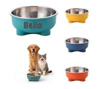 Personalised Stainless Steel Pet Bowl, Customisable Pets Name, Stay Put Base, Anti Spill, Easy to Clean, Suitable for Medium to Large Dogs and Cats (Green)