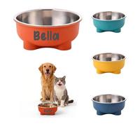 Personalised Stainless Steel Pet Bowl, Customisable Pets Name, Stay Put Base, Anti Spill, Easy to Clean, Suitable for Medium to Large Dogs and Cats (Orange)