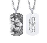Personalised Stainless Steel Photo Text Army Dog Tag Pendant Necklace For DAD Father Husband Friendship Customized Picture Necklace For Men Women Gift For Father's Day Valentine's Day Birthday
