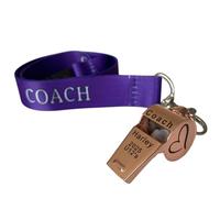 Personalised Stainless Steel Rose Gold Whistle, Lanyard/Rope Choice, Coaches, PE Teacher, Lifeguard, Football, Rugby Gift (COACH Lanyard, Purple)
