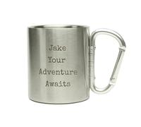 Personalised Stainless Steel Travel Mug - Custom Carabiner Handle Cup - Engraved Gift for Him - Camping, Festivals, Stag Do, Father’s Day, Travel - Holds 250ml