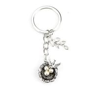 Personalised Stainless Steel Tree Leaf Bird Nest Pendant Keychain Gift for Women and Good Friends on Birthdays, Weddings or Animal Lovers Keepsake, silver, S