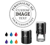 Personalised Stamp with Base, Custom Logo Self-Inking Rubber Stamp, 6 Ink Colours for Teacher, Office, School, Small Business Packaging (40mm / 45mm)