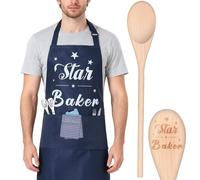 Personalised Star Baker Apron with Engraved Wooden Spoon - Funny Baking Gifts for Women, Men & Families | Adjustable Kitchen Aprons with Pockets, Bake Off Cooking Gifts for Mum, Wife or Daughter
