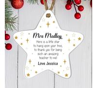 Personalised Star Hanging Plaque for Teachers - Ideal as a Christmas Thank You Gift, Custom Teacher Name & Child’s Message For Teaching Assistants (Gold, Acrylic - Indoor & Outdoor use)