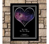 Personalised Star Map Custom Night Sky Black Heart Galaxy Poster Black Frame Celebration Constellation Romantic Thoughtful Gift - A4 Framed Print