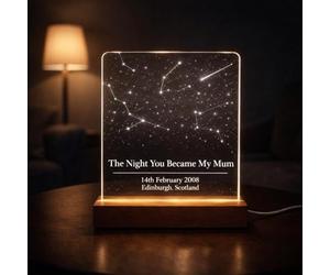 Personalised Star Map LED Night Light - The Night You Became My Mum - Custom Date & Location Acrylic Lamp Gift for Mum - Wooden Base Constellation Light - Mother’s Day Gift