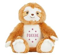 Personalised Stars Name Brown Sloth Plush Cuddly Toy - Kids & Babies Teddy Bear Keepsake Gift (Pink Glitter print)