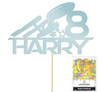 Personalised Starship Space Glitter Cake Topper Lt Blue Any Custom Age & Name Glitter Cake Decoration and Sprinkles - Happy Birthday Decorations - Personalised Toppers for Cakes by Cakeshop