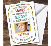 Personalised Starting Nursery Card For Card For Anyone Photo Crayons | Personalized Custom Unique Greetings Card For Starting Nursery Any Text Inside & Out