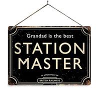 Personalised Station Master - Black. Large metal sign with 2 holes and twine. Train Platform Steam Any name