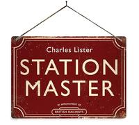 Personalised Station Master - Dark red. Small metal sign with 4 corner holes. Train Platform Steam Any name