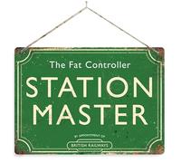 Personalised Station Master - Green. Small metal sign with 2 holes and twine. Train Platform Steam Any name