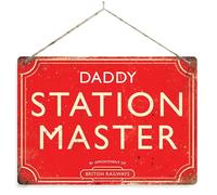 Personalised Station Master - Red. Large metal sign with 2 holes and twine. Train Platform Steam Any name