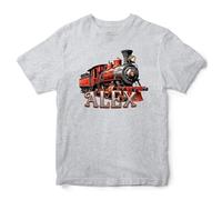 Personalised Steam Train Boys T Shirt Vintage Railway Trains Kids Custom Name Tee Top, 12-13 Years, Sport Grey