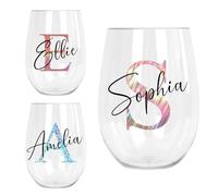 Personalised Stemless Wine Glass Tumbler Initial and Name Custom Birthday Christmas Gifts for Her Girl Women Bestie 18th 21st 30th 40th 50th 60th 70th 80th Any Age Party Present Secret Santa Idea