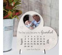 Personalised Step-Dad Heart Plaque - Sentimental Father’s Day Gift with Custom Date & Photo for New Daddy's - Babys Birthdate Keepsake Photo Gifts (Grey, MDF Wood - Small - 85mm x 80mm)