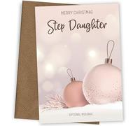 Personalised Step Daughter Christmas Card - Luxury Baubles - Merry Christmas Card for Step Daughter