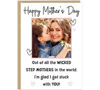 Personalised Step-Mum Happy Mother's Day Photo Cards - Upload Photo Custom Name Step Mother Bonus...Second Mum Like A... 7 Funny Quote Greeting Cards A5 (Design 4)