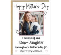 Personalised Step-Mum Happy Mother's Day Photo Cards - Upload Photo Custom Name Step Mother Bonus...Second Mum Like A... 7 Funny Quote Greeting Cards A5 (Design 1)