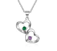 Personalised Sterling Silver Love Heart Necklace for Women Crystal Pendant for Mum Grandma BFF Name Necklace Chain Customised Love Gifts 2-6 Simulated Birthstone 2-6 Engraved Names Necklaces