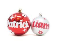 Personalised Stickers for Christmas Balls, Decorative Vinyl with 5 Names + 50 Christmas Decorations (Stars, Flakes and Snowballs). Colours to choose from: White, Gold, Silver, Red