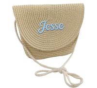 Personalised Straw Shoulder Bag, Personalized Woven Crossbody Bag - Custom Embroidered Name Summer Beach Purse, Flap Clutch for Women, Gift for Her (Khaki)