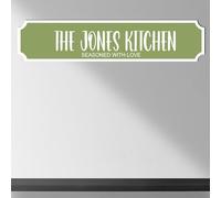 Personalised Street Sign Plaque - Custom Family Surname Kitchen | Seasoned With Love | Home Décor Gift Customised Family Kitchen Street Sign (Sage, MDF Wood Small: 29cm x 6.3cm)