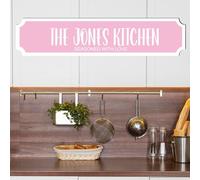 Personalised Street Sign Plaque - Custom Family Surname Kitchen | Seasoned With Love | Home Décor Gift Customised Family Kitchen Street Sign (Pale Pink, MDF Wood Small: 29cm x 6.3cm)