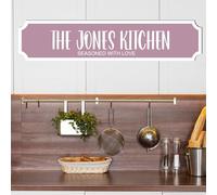 Personalised Street Sign Plaque - Custom Family Surname Kitchen | Seasoned With Love | Home Décor Gift Customised Family Kitchen Street Sign (Mauve, MDF Wood Medium: 39cm x 8.5cm)