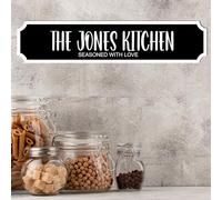 Personalised Street Sign Plaque - Custom Family Surname Kitchen | Seasoned With Love | Home Décor Gift Customised Family Kitchen Street Sign (Black, MDF Wood Large: 44cm x 9cm)