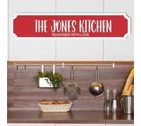 Personalised Street Sign Plaque - Custom Family Surname Kitchen | Seasoned With Love | Home Décor Gift Customised Family Kitchen Street Sign (Red, MDF Wood Small: 29cm x 6.3cm)