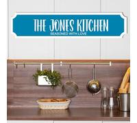 Personalised Street Sign Plaque - Custom Family Surname Kitchen | Seasoned With Love | Home Décor Gift Customised Family Kitchen Street Sign (Aqua, MDF Wood Small: 29cm x 6.3cm)