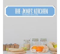 Personalised Street Sign Plaque - Custom Family Surname Kitchen | Seasoned With Love | Home Décor Gift Customised Family Kitchen Street Sign (Pale Blue, MDF Wood Medium: 39cm x 8.5cm)