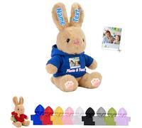 Personalised Stuffed Bunny Plush with Child's Name Photo, Custom Easter Bunny Stuffed Animal for Kids Adults Long Ear Rabbit Plush Toys as Personalised First Easter Gifts for Baby, 14 inch