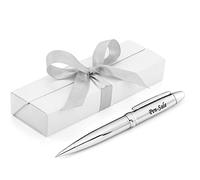 Personalised Stylish Ballpoint Engraved Pen in a classy gift box with a silver ribbon - Gifts for Christmas or Any Gift Idea, Gifts For Men and Women - Enter Your Custom Engraving (Silver)