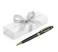 Personalised Stylish Ballpoint Engraved Pen in a Classy Gift Box with Silver Ribbon - Custom Engraving (Black Gold Trim) - Perfect for Men and Women, Any Gift Idea