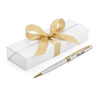 Personalised Stylish Ballpoint Engraved Pen In Presentation Box - Personalised Gifts For Anniversary Or Any Gift Idea, Gifts For Men, Gifts For Woman - Enter Your Custom Engraving (Silver Gold Trim)