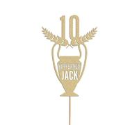 Personalised Stylish Football Trophy Glitter Cake Topper For Birthday Cake Decor | Personalised Cake Topper with Custom Name & Age | Birthday Party Decoration | Champagne Gold